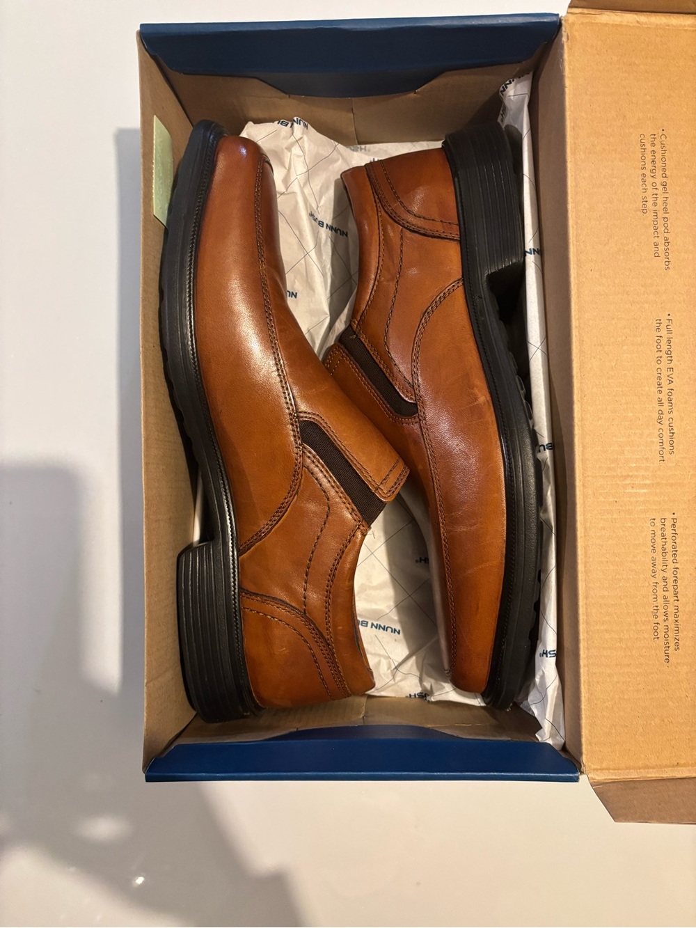 Nunn Bush Mens Calgary Leather Slip-On Dress Loafer/ Cognac 10-1/2 M
